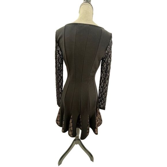 Catherine Malandrino Dress Size 6 Black Lace Panel Fit & Flare Long Sleeve - Picture 2 of 11